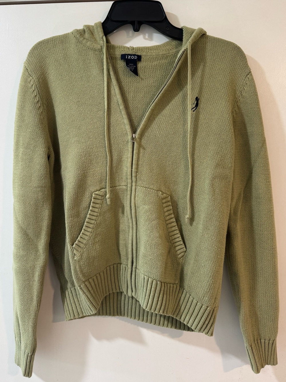 100% Cotton Izod Green Zip-Up Hooded Sweater